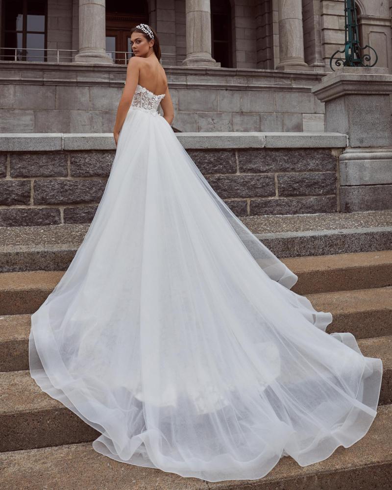 124121 strapless or long sleeve wedding dress with overskirt and 3d lace5
